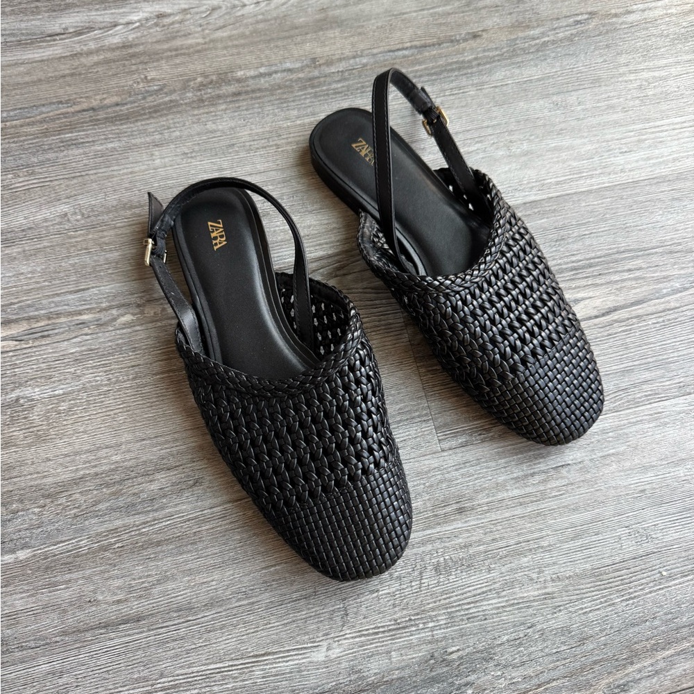 Zara Black spring 25 Season Woven Mules